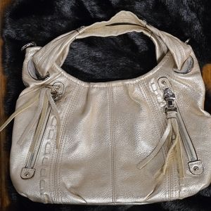B. Makowsky** gold metallic leather handbag